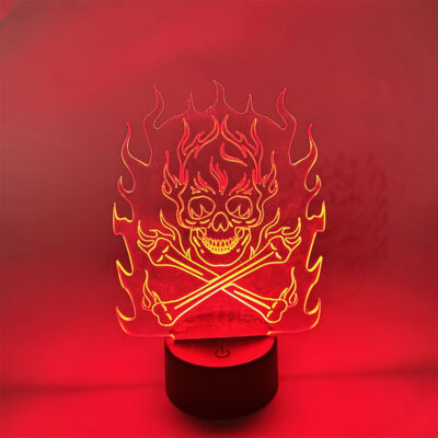 Flaming skull LED acrylic sculpture light