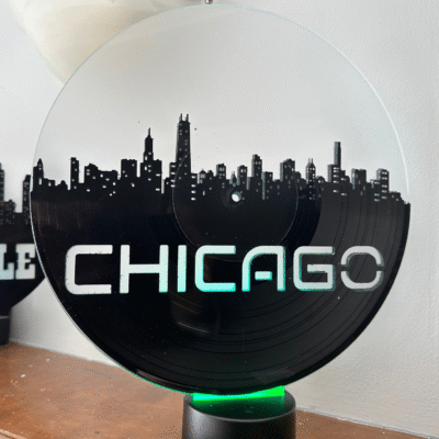 Chicago city Skyline made from repurposed records